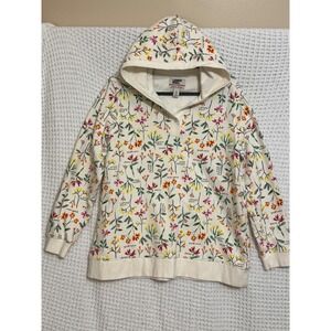 Lands End Serious Sweats Floral Print Hoodie Size L P 14 16‎ White Multicolored